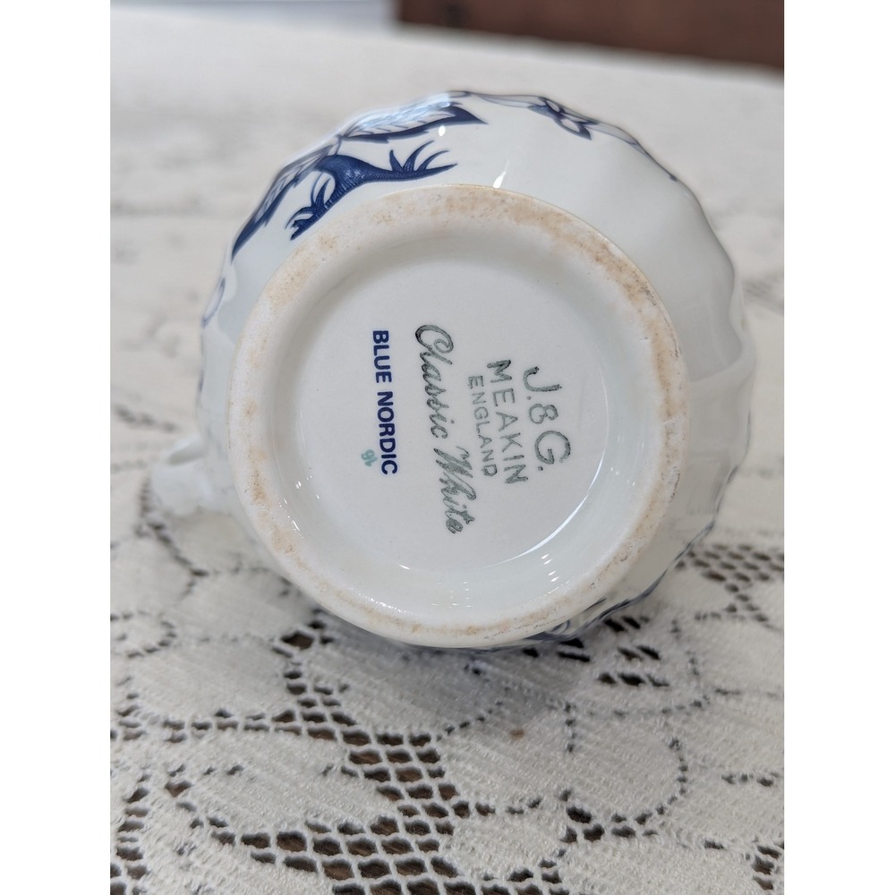 Vintage Creamer Small Blue J&G Meakin Blue Nordic Onion Pattern Ironstone - Picture 12 of 15